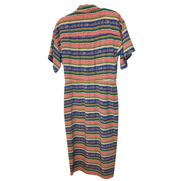 Vintage Talbots 100% Silk Button Up Dress Pink Blue Striped Floral sz 8 Bohemian - Picture 8 of 10